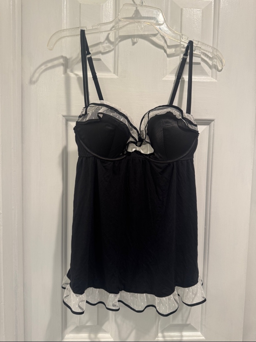 Victoria’s Secret Black Babydoll Chemise with White Accents
